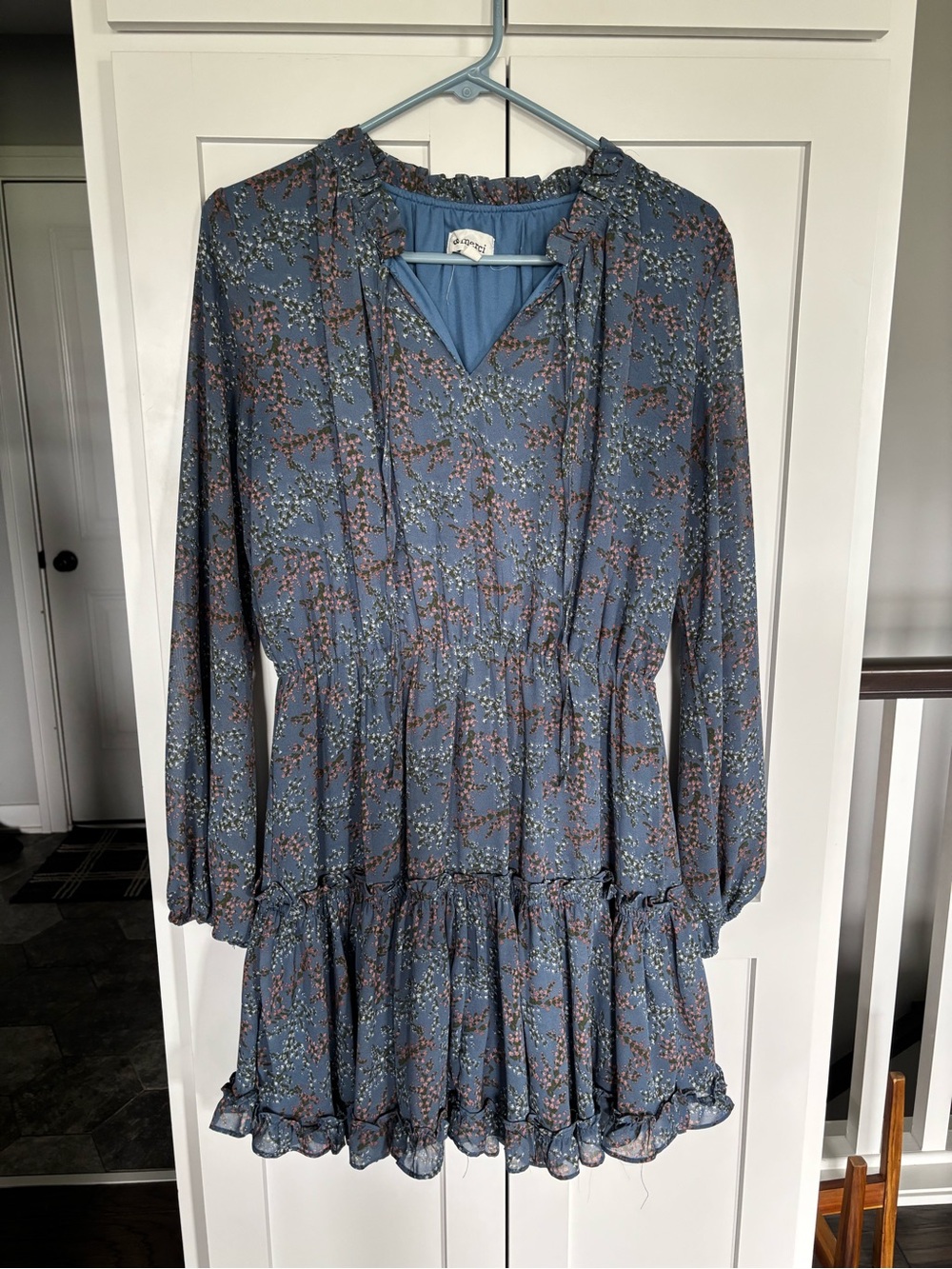 &Merci Blue Floral Long-Sleeve Ruffle Tiered Dress